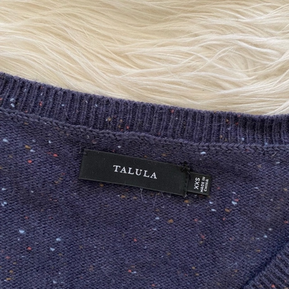 Aritzia Talula Blue Marled Knit V-Neck Wool Blend Sweater Vented Hem Jumper - Picture 11 of 11